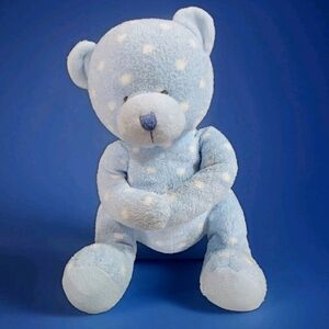 Russ Berrie Teddy Bear Plush Blue Polka Dot Baby Binkies 9” Sitting EUC Vintage
